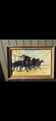 Framed horse racing oil - racing,