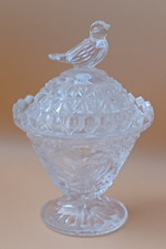 Glass Sweet Candy Bon Bon trinket Dish With Lid Bird Design