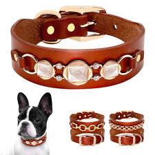 Luxury Dog Collars Soft Genuine Leather & D-ring French Bulldog Schnauzer Beagle