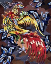 Completed Vtg Colourful Phoenix Fire Bird Tapestry Unframed Large Margot Paris
