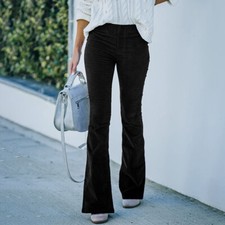 Women Corduroy Bottoms Ladies Daily Wear Casual Wide Leg Palazzo Pant Pockets