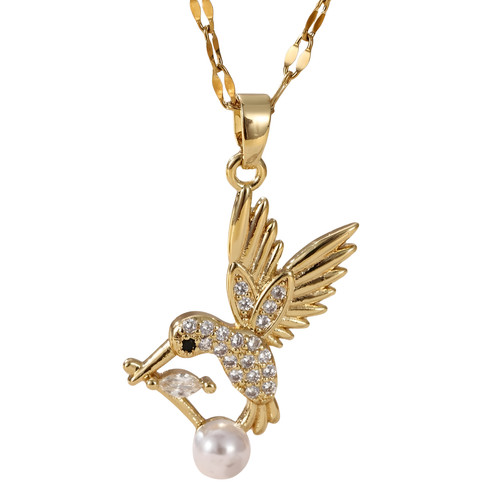 Golden hummingbird necklace - golden,