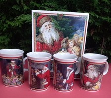 VINTAGE CHRISTMAS DUNOON CHINA SET OF FOUR MUGS IN ORIGINAL GLAD TIDINGS BOX