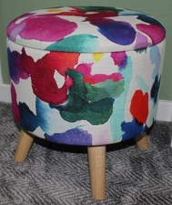 Large 40x40cm STORAGE Footstool Ottoman Bluebellgray Abstract Linen Mix Fabric