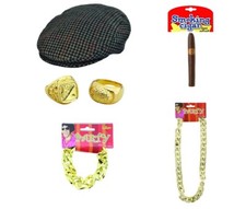 DEL BOY FLAT CAP CIGAR GOLD CHAIN BRACELET RINGS 5 Pc KIT ONLY FOOLS TROTTER 