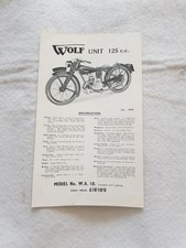 WOLF UNIT 125CC 2 STROKE Motorcycle Sales Spec Leaflet 1930+