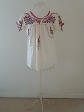 Vintage cheesecloth blouse tunic embroidered oatmeal 70s small size 10, 12 ish