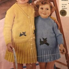 Vintage Knitting Pattern  Scottie Dog Cardigan Skirt Jumper DK Chest 20 - 26"