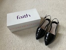 Faith Patent Black Brouge Slingbacks Size 6 / 39