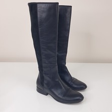 HOBBS Boots Womens UK 4 Black Knee-High Leather Suede Made In Italy Riding