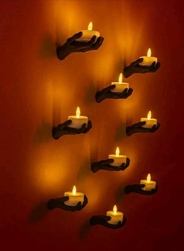 Black hand tea light holder - tea,