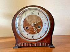 Outstanding Antique Smiths Oak Mantel Clock with Key +  Pendulum - WORKING!