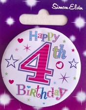 Small Birthday badge with plastic clip, 4th or 5th Birthday, Simon Elvin, party