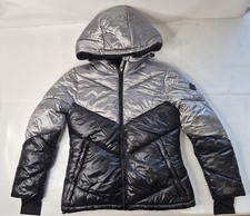 Steve Madden Puffer Coat Faux Fur Lined Black Silver Size SP