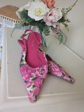 Vintage Y2K Moda In Pelle Size 6 Pink Floral Kitten Heel Shoes