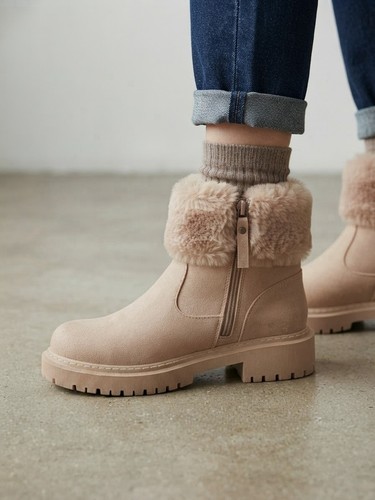 Women beige faux fur - fur, cuff