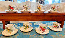 Royal Tuscan Complete Set of 8 Demitasse Cup & Saucer Birds – Fine Bone China