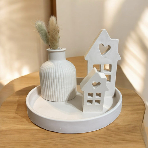 White round wooden serving - white,