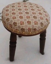 Vintage Oak Stool 3 legged Upholstered Padded Seat