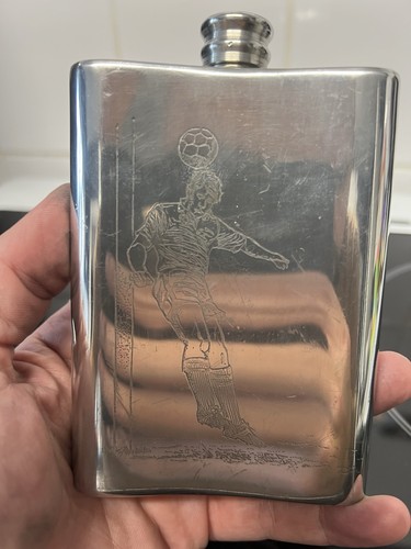 Engraved football pewter hip - pewter,