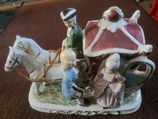 Vintage Porcelain China Coach and Horses Ornament Made in Korea