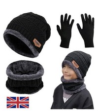 3X Kids Child Knit Fleece Cap Circle Scarf Winter Warm Hat Scarf and Gloves Set