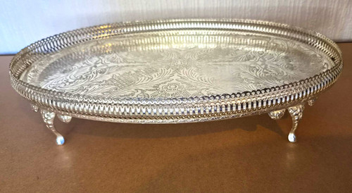 Large silver metal oval footed - large,