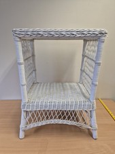 Vintage Bamboo Wicker Rattan White Shelving Unit Bedside Table Storage