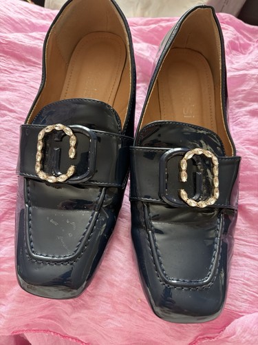Navy patent block - heel, shoes