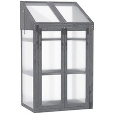 Outsunny Wooden Greenhouse Cold Frame Grow House w/ Double Door for Flower Grey