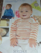 Sirdar Knitting Pattern Babies/Child's DK Smiley Striped Sweaters No 1301