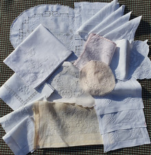 Bundle Vintage Antique table mats, coasters, pillow cover, hand towel, lot of 19