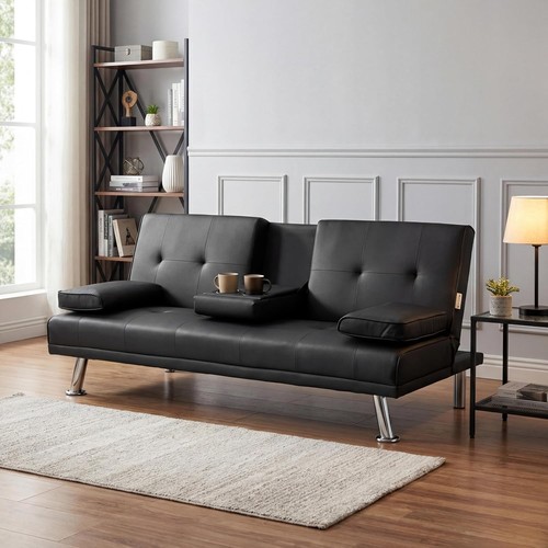 Faux leather sofa bed - sofa,