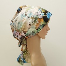 Satin lined bonnet ,floral tichel, satin head snood, full hair covering