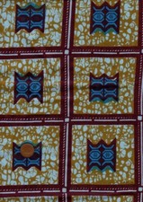 100% Cotton Fabric African Printed Batik  Grid Design Brown Aqua Gold Turquoise
