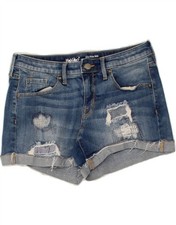 MOSSIMO Womens Distressed Mid Rise Denim Shorts US 4 Small W27 Blue Cotton AP03