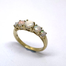 9ct Gold Opal Ring Size O 9k Yellow Gold Hallmarked Five Stone Opal Ring