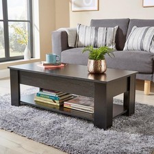 Wooden Coffee Table With Lift Up Top Storage Area and Shelf Seconds Black