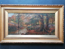 Large Victorian Landscape Oil Painting, Stag, Hinds. Autumnal, E J Sturman