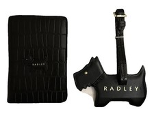 RADLEY BLACK LEATHER PASSPORT COVER HOLDER LUGGAGE TAG SET GIFT BOX NEW!!!