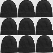 WHOLESALE JOBLOT OF MENS COMFORT WARM HOT FOLDED BEANIE HATS IN BLACK ONE SIZE