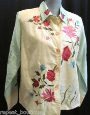 Indigo Moon embroidered QVC art floral blazer jacket top silky light coat M NEW