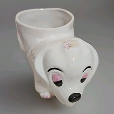 BAIRSTOWS MANOR POTTERY Dog PLANTER Cute Floral Pink White Ceramic Puppy Plant