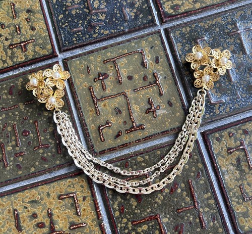 Vtg floral chain chatelaine - chain,