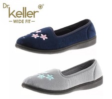 DR KELLER WOMENS WIDE FIT VELOUR FLORAL COMFY LADIES SLIP ON SLIPPERS SIZE