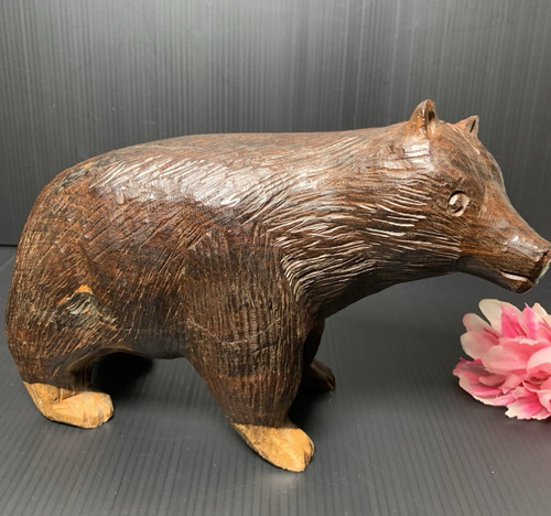Hand carved wooden bear - wooden,