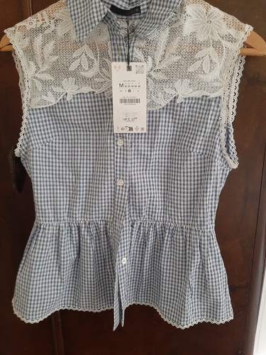 Zara mediu blue white gingham - white,