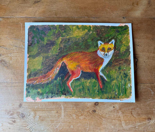 Vintage fox painting - vintage, textured