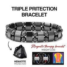 Hematite Triple Protection, Dual Beaded, Magnetic Therapy, Weight Loss Bracelet