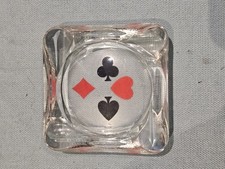 Vintage Small Square Glass Poker Card Suits Images Decorated Ashtray GC